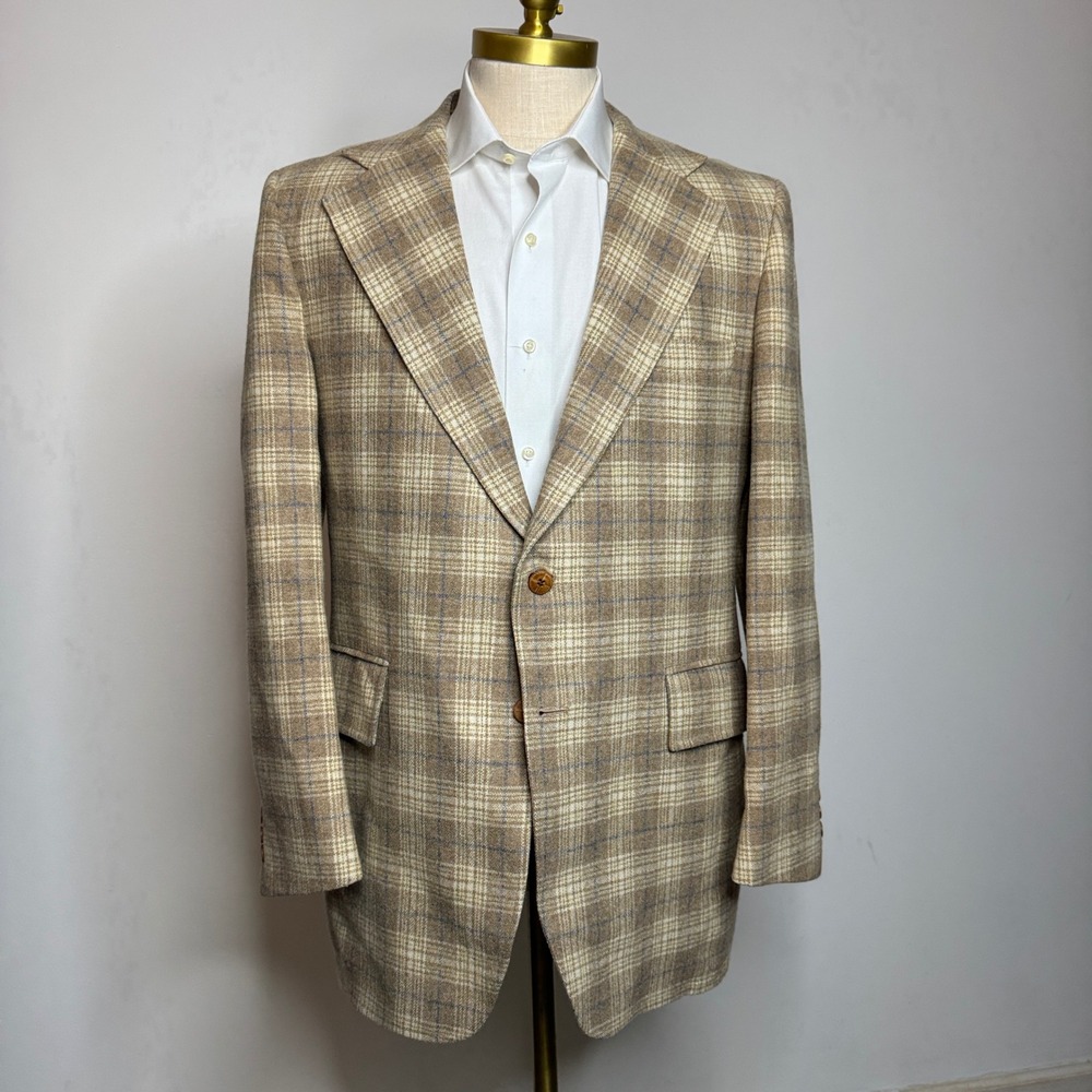 Vintage 1980s Century Club Check Blazer‎ Jacket Men's Tan Brown Plaid Sport Coat